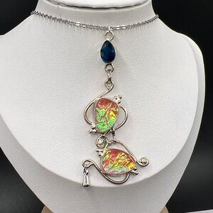 Foil Art and Rhinestone Pendant Necklace